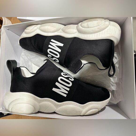 Moschino slip on logo teddy black and white sneakers size 39/9 - Picture 9 of 9